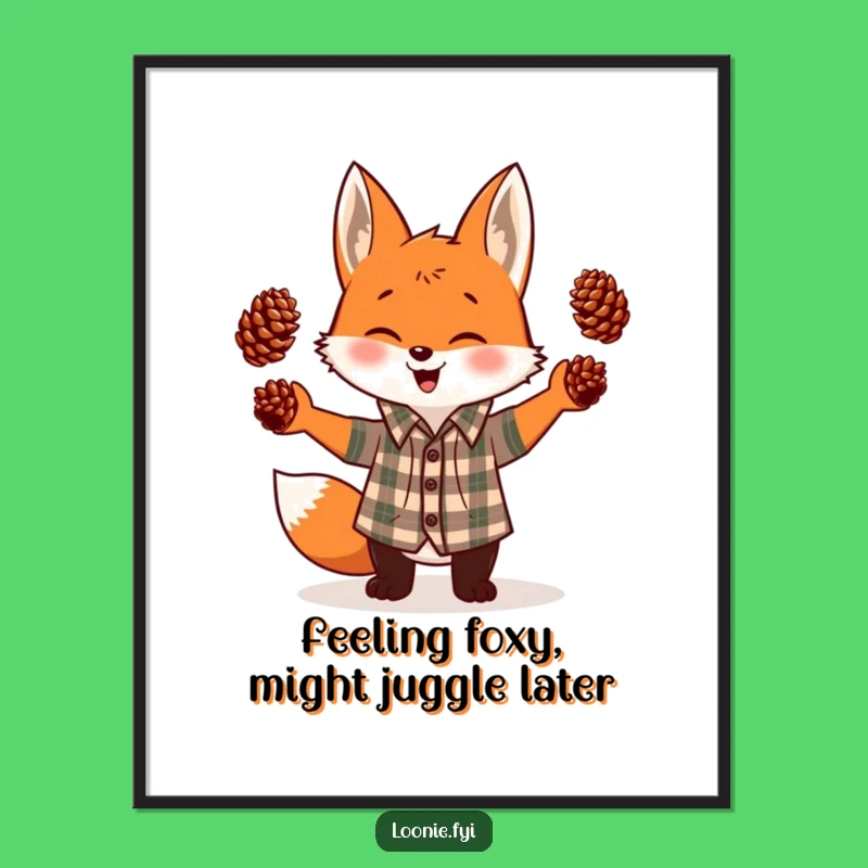 Free Printable Wall Art: Giggling Fox Juggling Pinecones Funny Woodland Downloadable Art