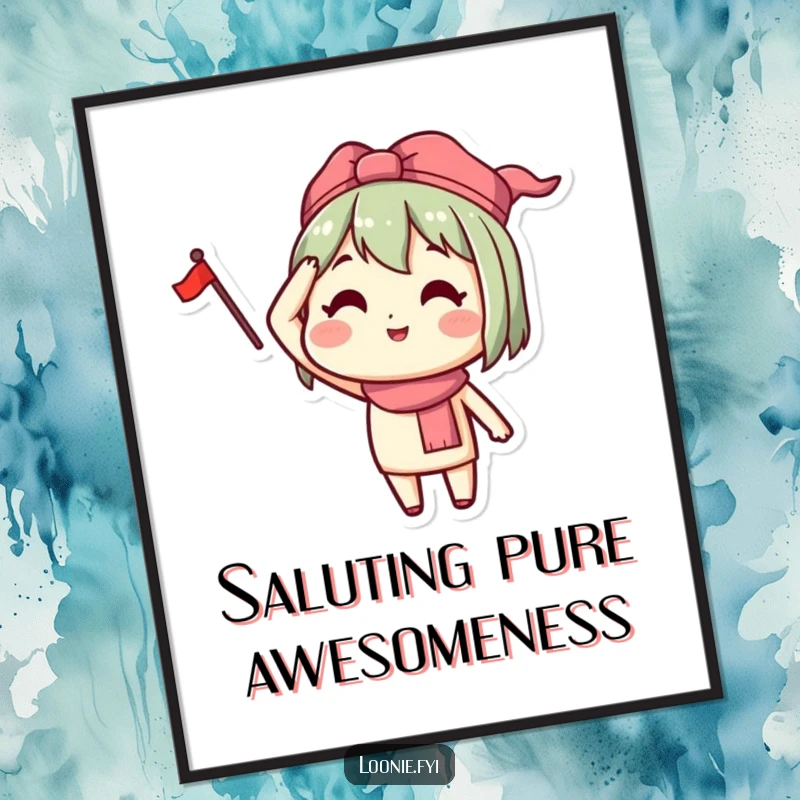 Funny Free Printable Wall Art: Happy character saluting with a small flag, a vibrant and downloadable piece for festive decor.