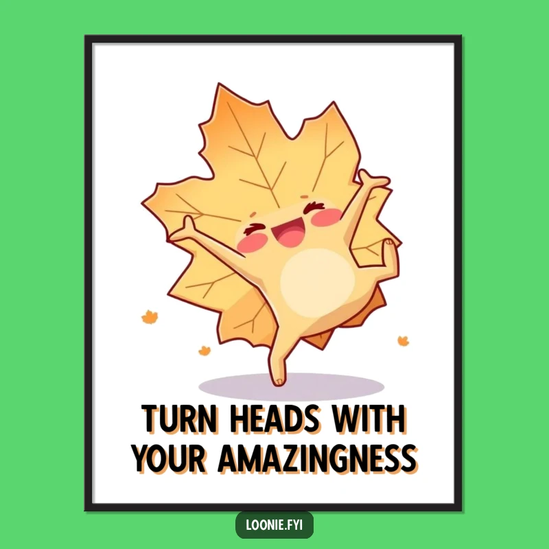 Funny Free Printable Wall Art: Happy Leaf Somersault, Whimsical Downloadable Decor