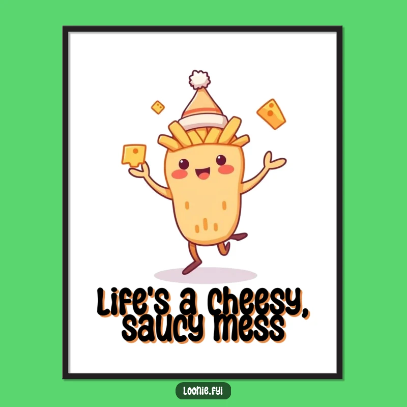 Funny Free Printable Wall Art: Dancing Poutine Juggling Curds Downloadable Art
