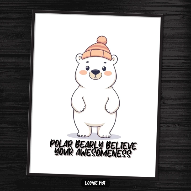 Funny Free Printable Polar Bear Wall Art: A proud polar bear in a toque, standing tall, bringing cool, downloadable arctic vibes.