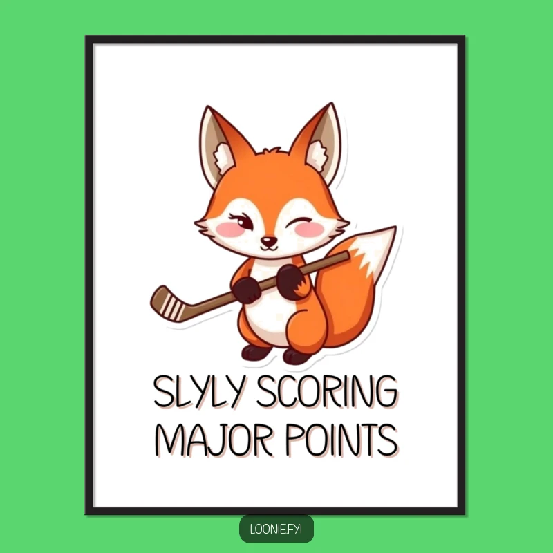 Free Printable Funny Fox Hockey Wall Art Downloadable Sports Decor
