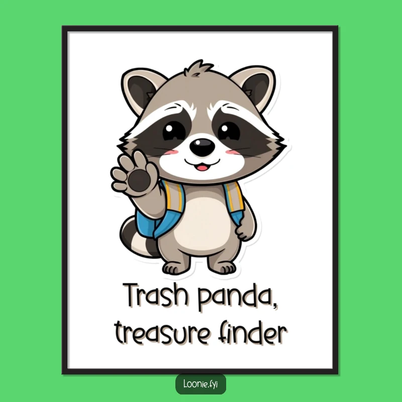 Free Printable Wall Art: Winking Raccoon Backpack, Funny Downloadable Decor for Playful Spaces