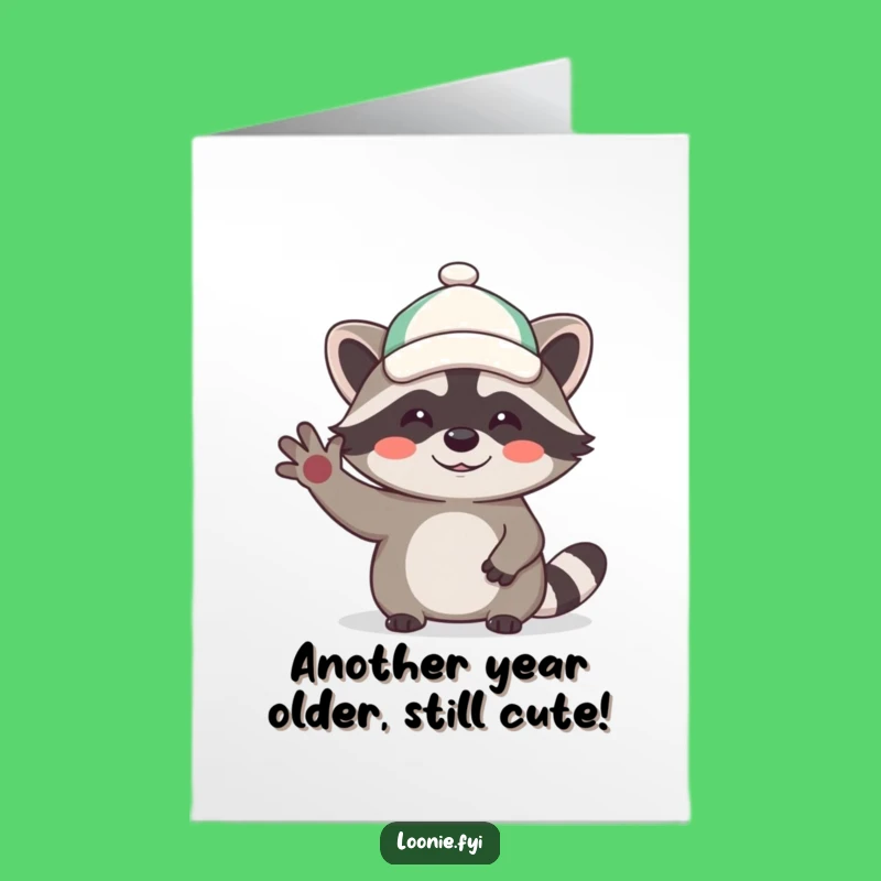 Free Printable Birthday Card: Giggling Raccoon Waving Hello, Funny Downloadable Gift