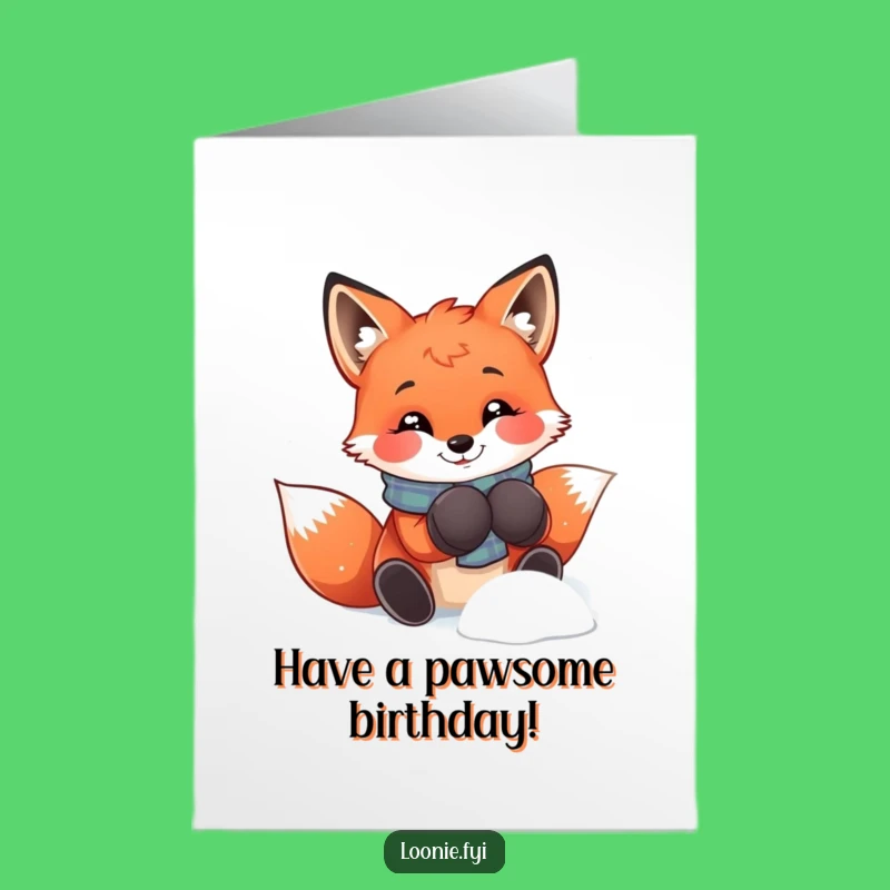 Free Printable Fox Birthday Card: Smiling Mittens Fox, Downloadable Winter Fun Greeting