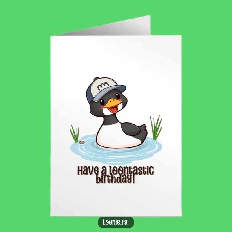 Free Printable Birthday Card: Diving Loon Baseball Cap Funny Downloadable Gift