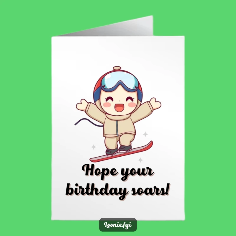Free Printable Birthday Card: Triumphant Ski Jump Character, Fun Downloadable Gift