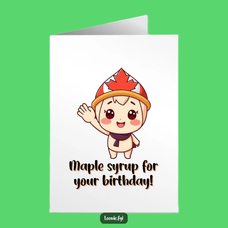 Free Printable Birthday Card: Maple Leaf Hat Character, Cheerful Humorous Downloadable Gift for Canadians