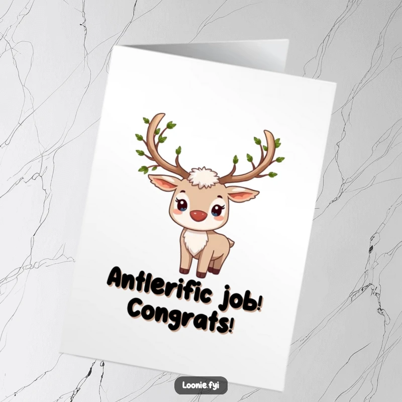 Free Printable Congratulations Card: A proud caribou with leaf-adorned antlers, symbolizing growth and achievement.