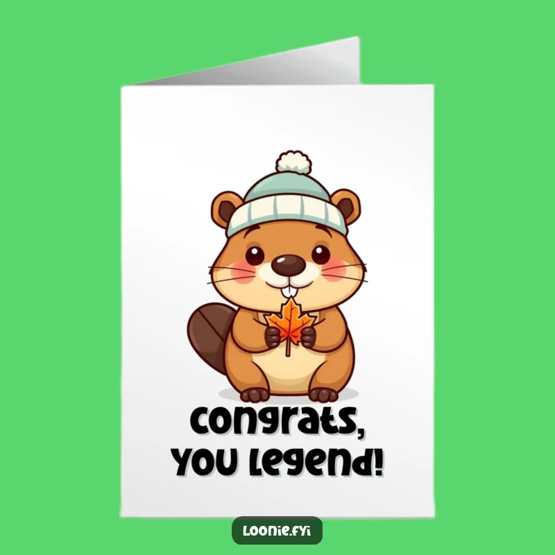 Free Printable Congrats Card: Beaver Chef, Maple Leaf Win Funny Downloadable Gift