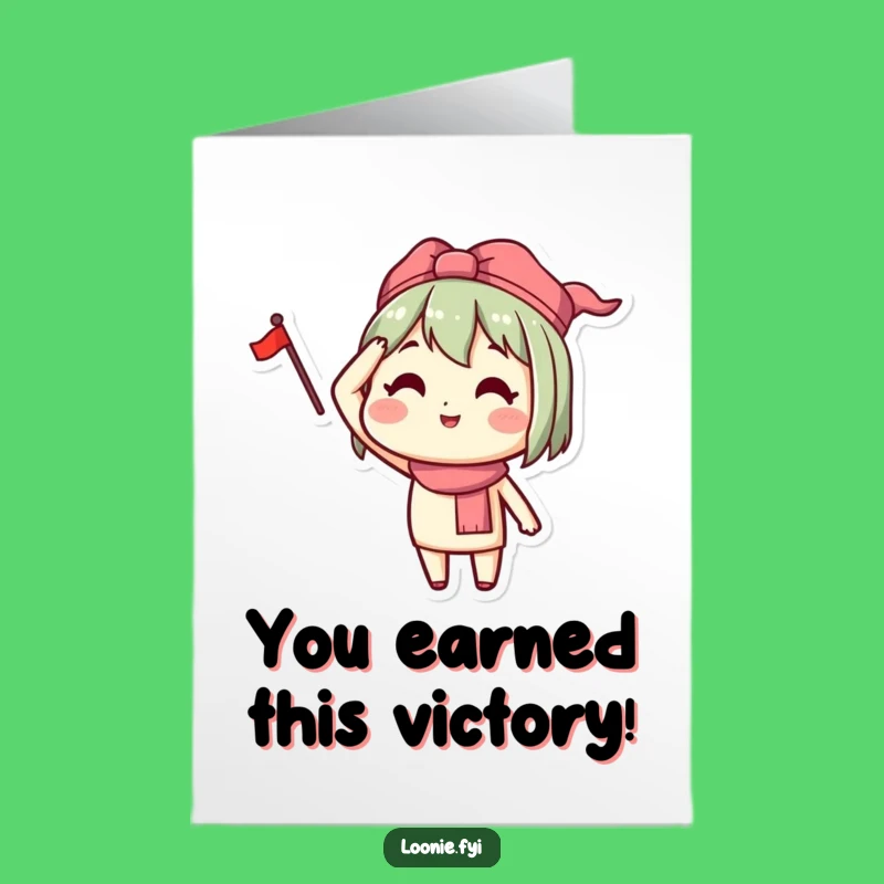 Free Printable Congrats Card: Happy Saluting Character, Small Flag Downloadable Gift