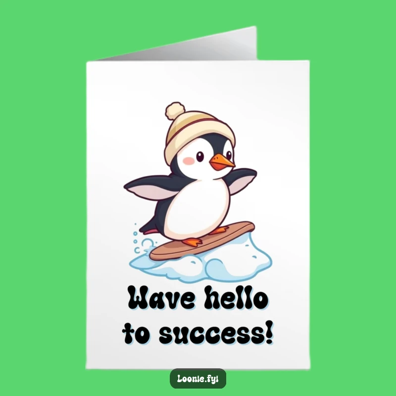 Free Printable Congrats Card: Puffin Surfing Frozen Wave - Downloadable Triumph