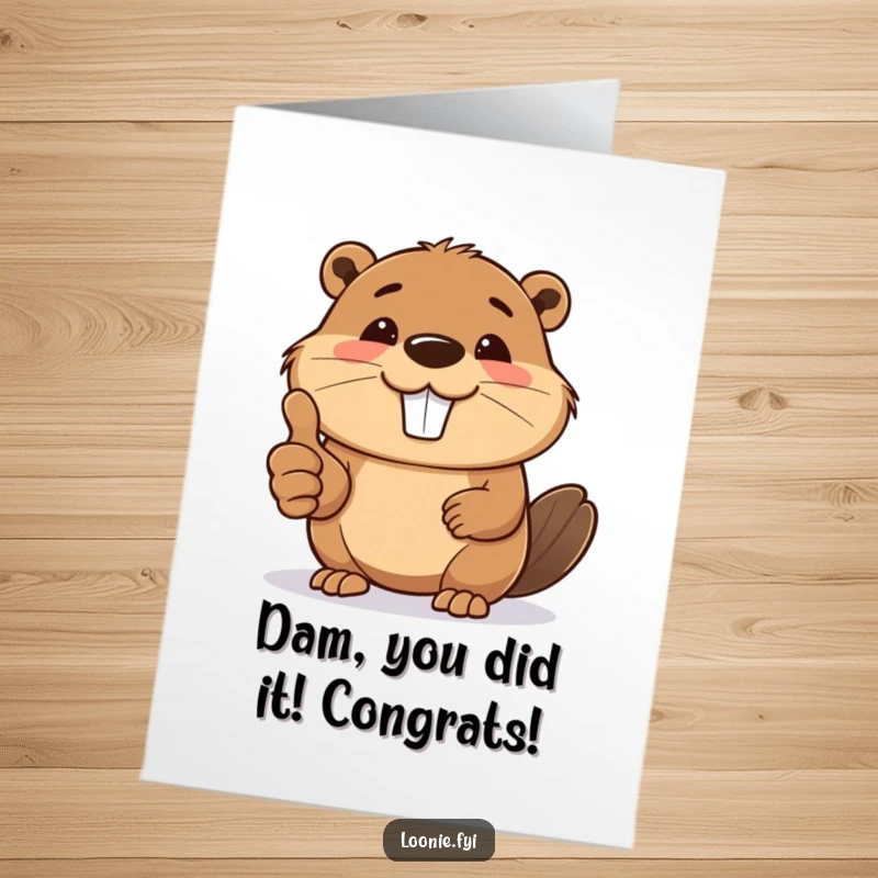 Funny Free Printable Congrats Card: A smiling beaver proudly gives a solid thumbs up, celebrating a job well done.