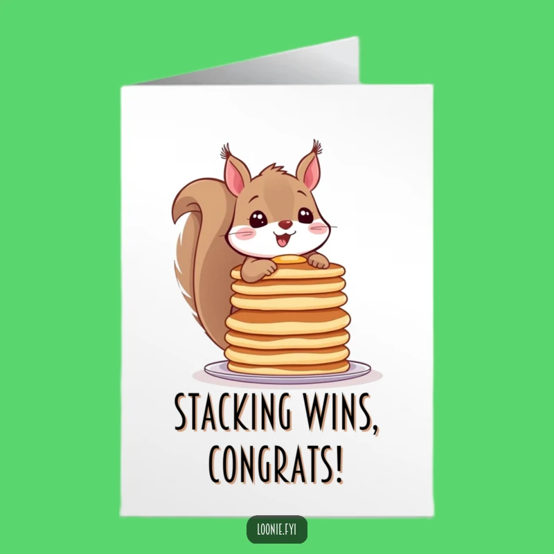 Free Printable Congrats Card: Squirrel Pancake Triumph, Downloadable Celebration Gift