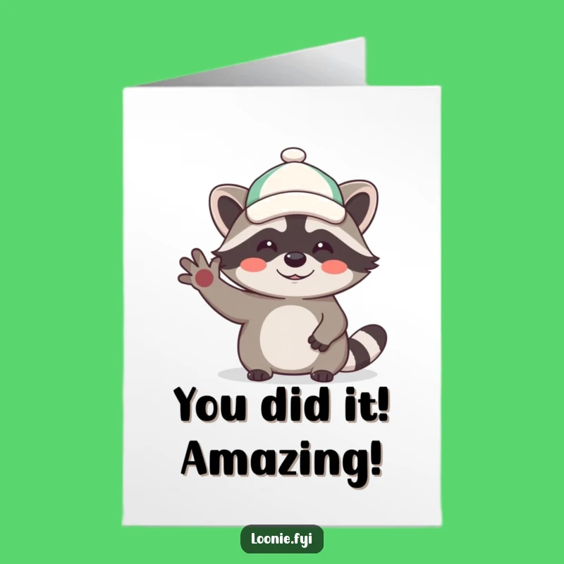 Free Printable Congratulations Card: Giggling Raccoon Waving Hello, Funny Downloadable Gift