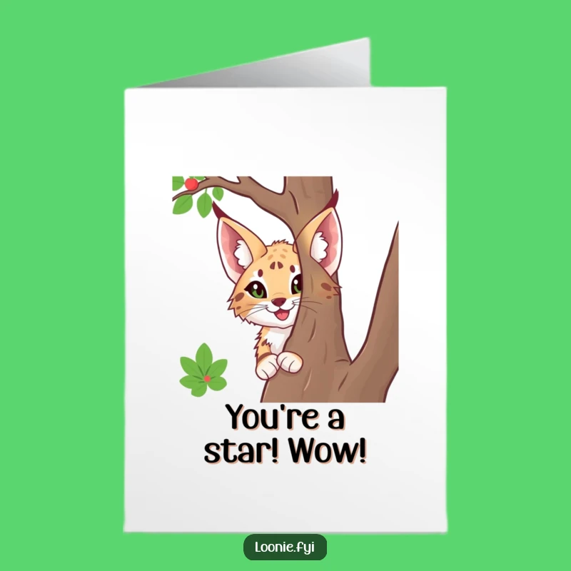 Free Printable Congratulations Card: Happy Lynx Peeking, Funny Downloadable Congrats Gift