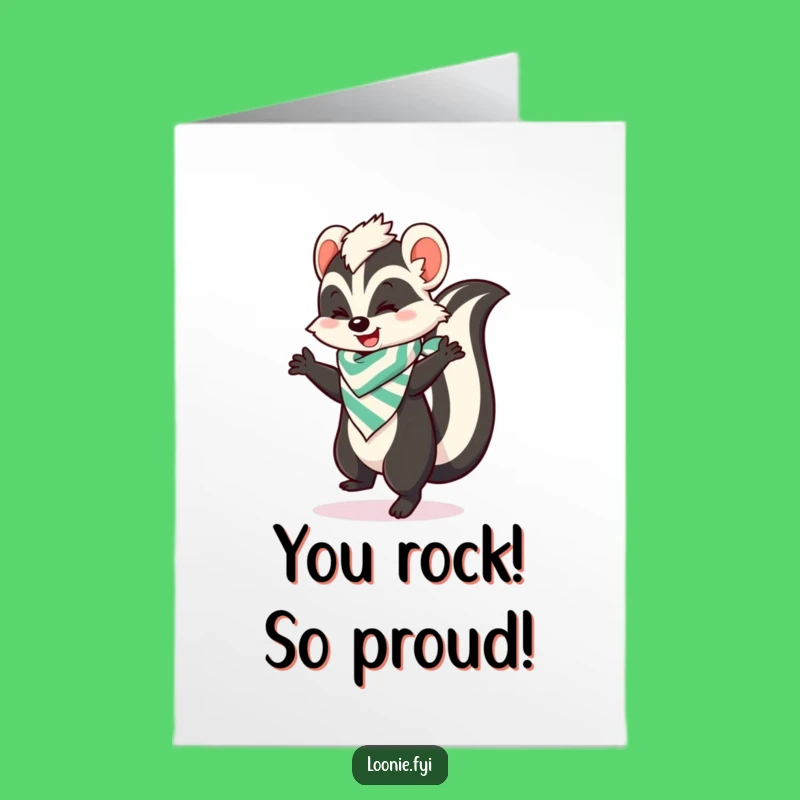 Free Printable Congratulations Card: Playful Skunk Happy Dance, Funny Downloadable Gift