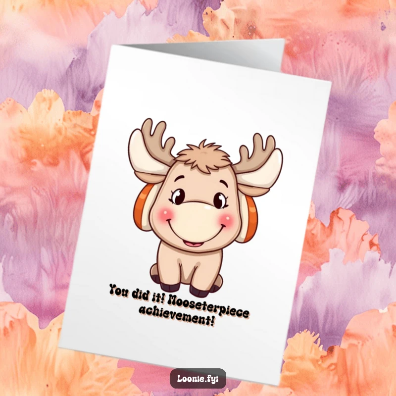 Funny Free Printable Congratulations Card: A silly moose with ear muffs offers a hearty grin and congratulations.