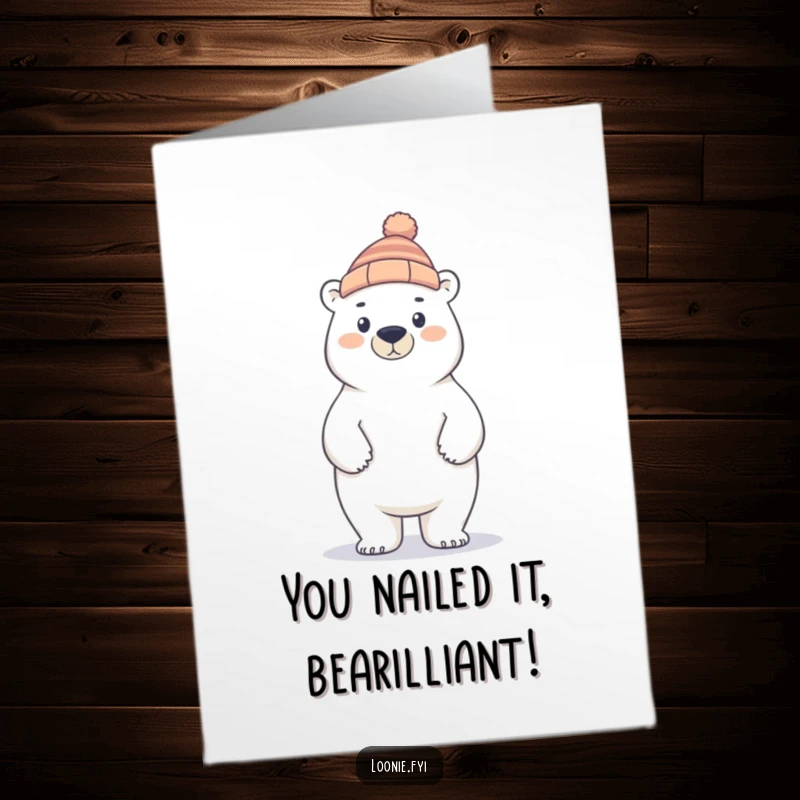 Funny Free Printable Polar Bear Congratulations Card: A proud, toque-wearing polar bear standing tall, perfect for downloadable festive wishes.