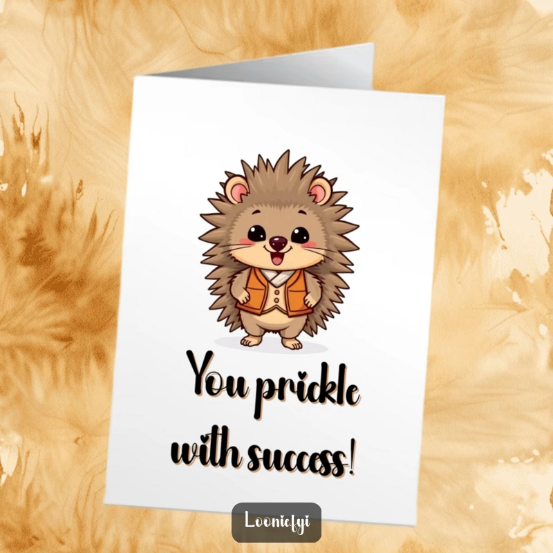 Funny Free Printable Congratulations Card: Dapper porcupine in a vest, celebrating your amazing success with a proud stance.