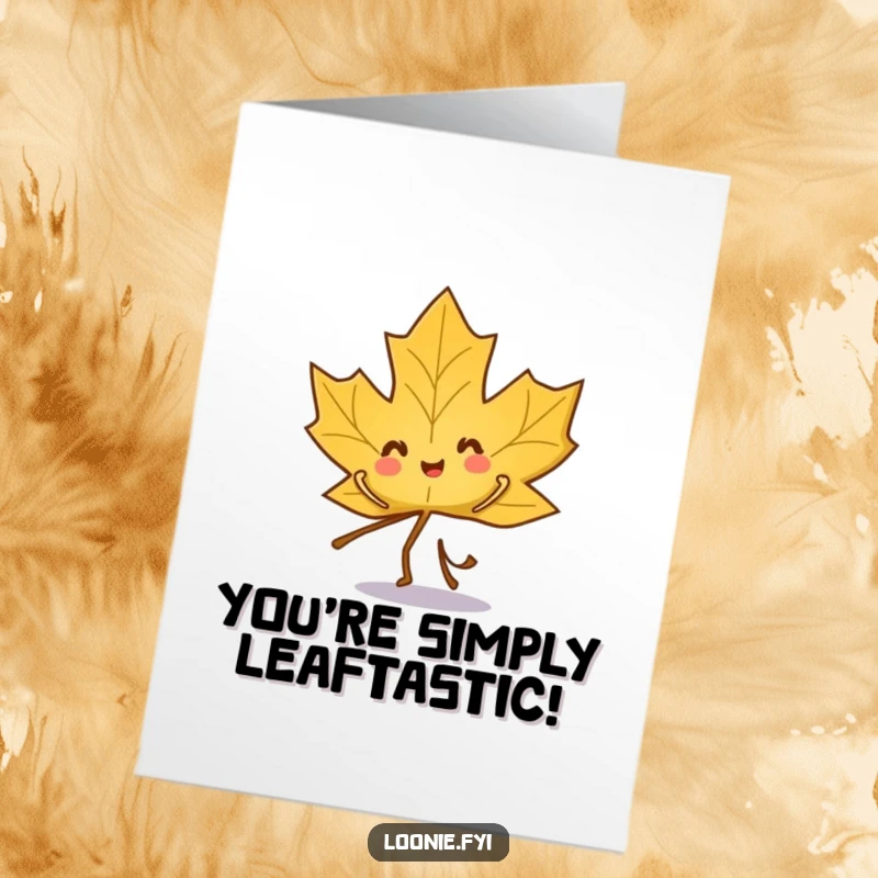 Funny Free Printable Congrats Card: A playful maple leaf character dances with pure celebration and excitement.