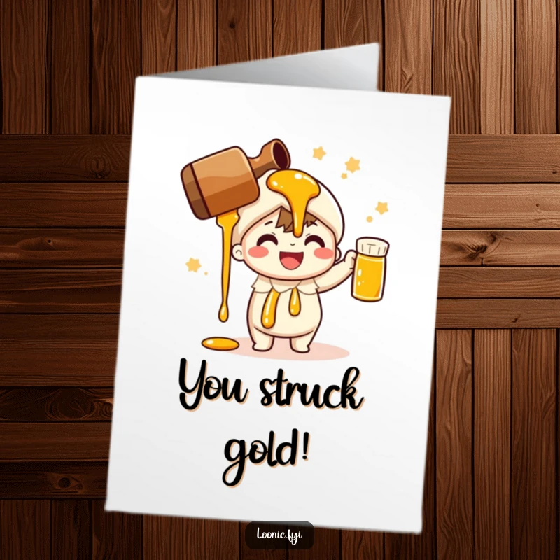 Funny Free Printable Congratulations Card features a cheerful character pouring maple syrup to celebrate a sweet achievement.
