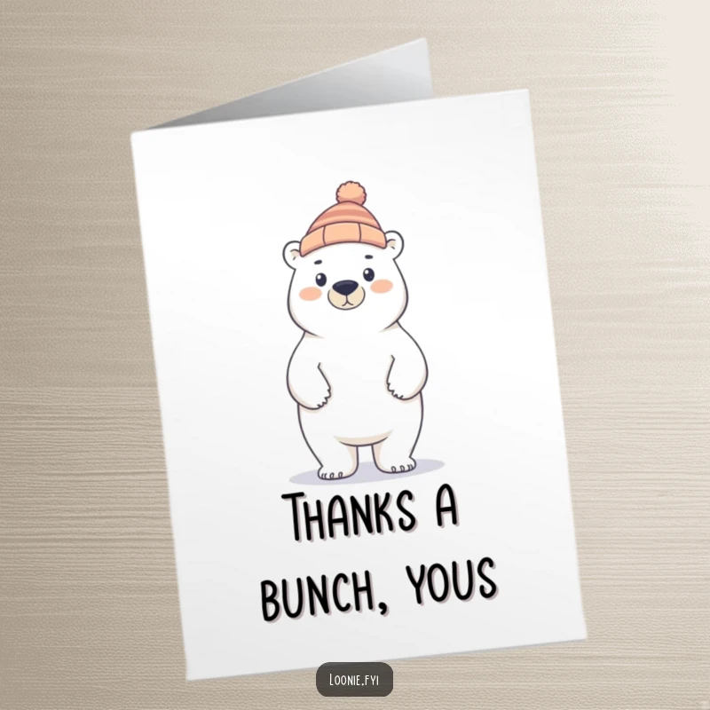 Funny Free Printable Polar Bear Thank You Card with a proud, toque-clad bear conveying heartfelt, downloadable gratitude.