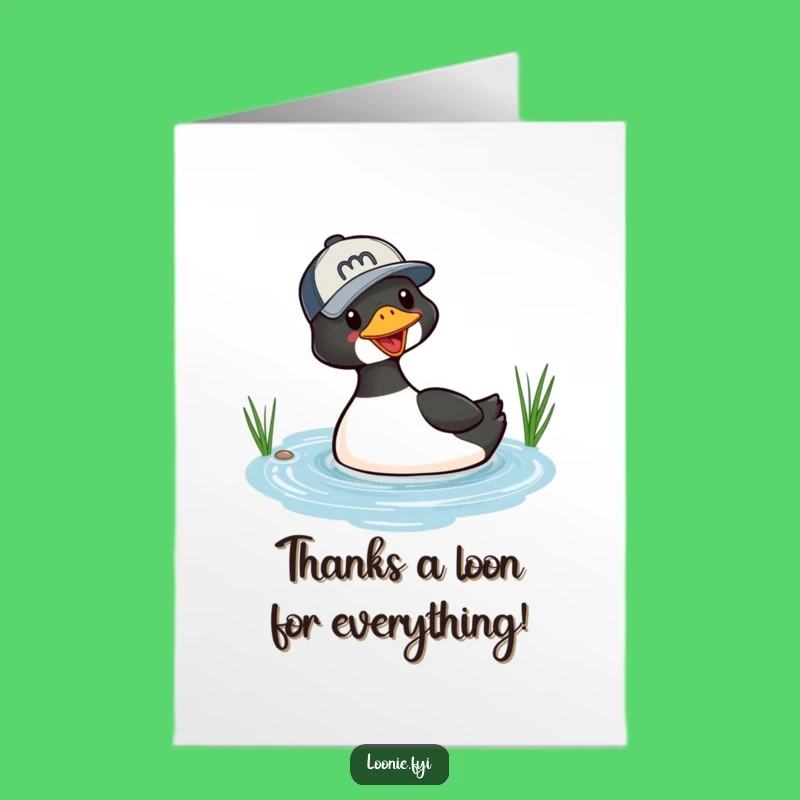 Free Printable Thank You Card: Diving Loon Baseball Cap Funny Downloadable Gift