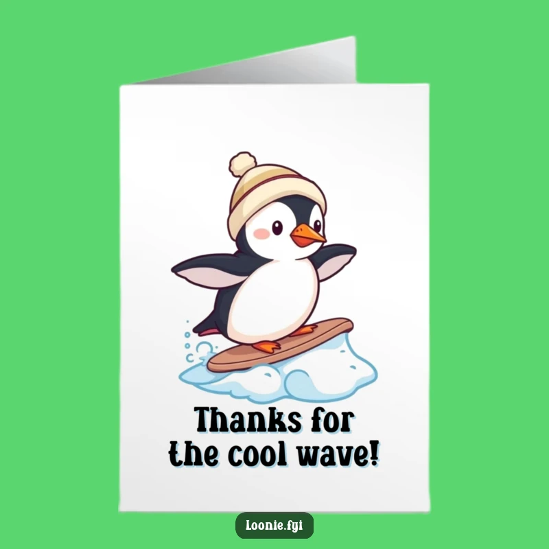Free Printable Thank You Card: Puffin Surfing Frozen Wave - Downloadable Thanks