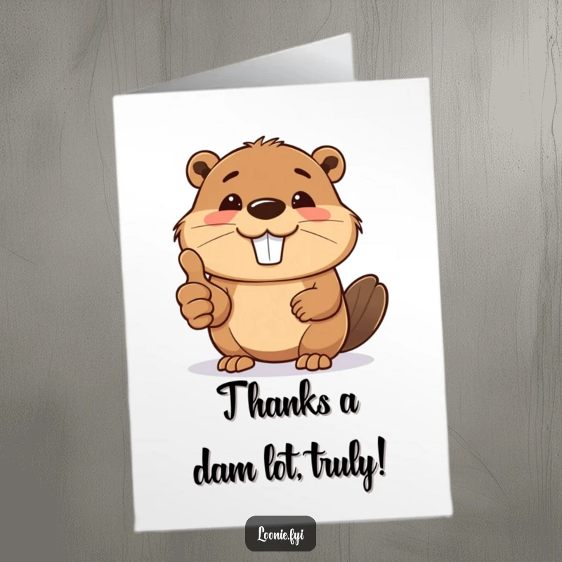 Funny Free Printable Thank You Card: A smiling beaver extends a paw to give a friendly and encouraging thumbs up.