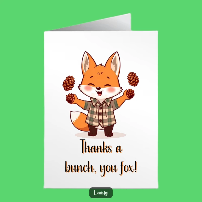 Free Printable Thank You Card: Giggling Fox Juggling Pinecones Funny Downloadable Gift