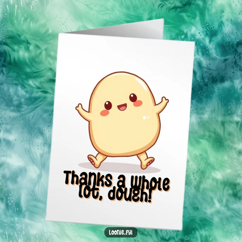 Funny free printable thank you card with a perogy comically tripping, a lighthearted way to show appreciation.