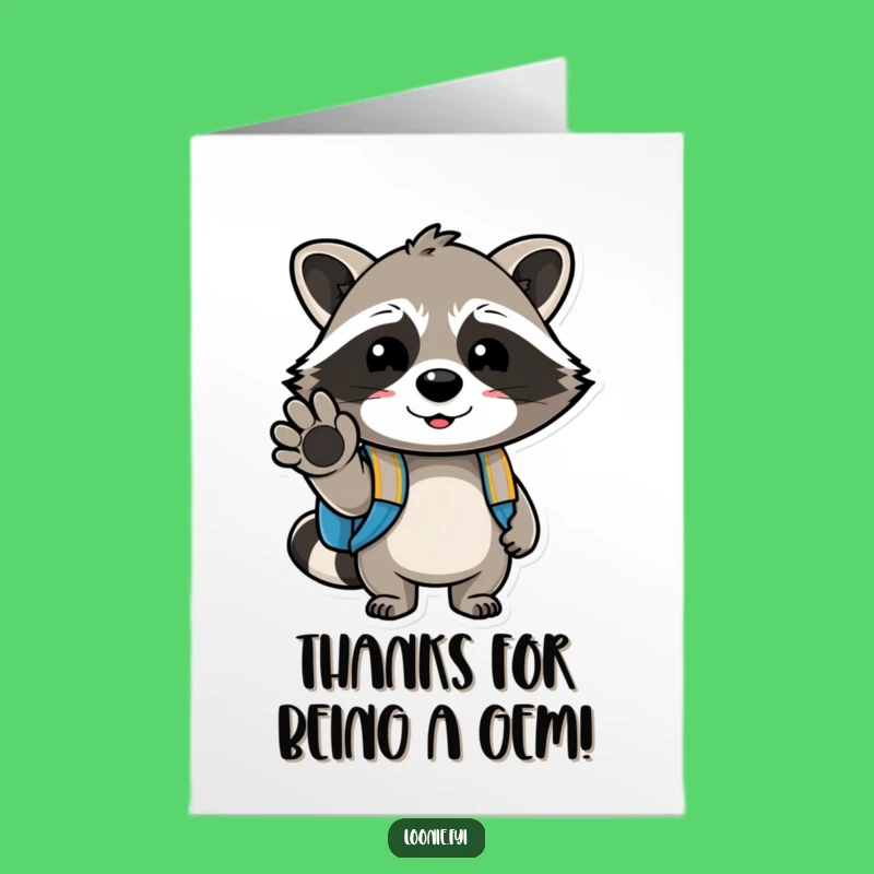 Free Printable Thank You Card: Winking Raccoon Backpack, Funny Downloadable Note of Gratitude