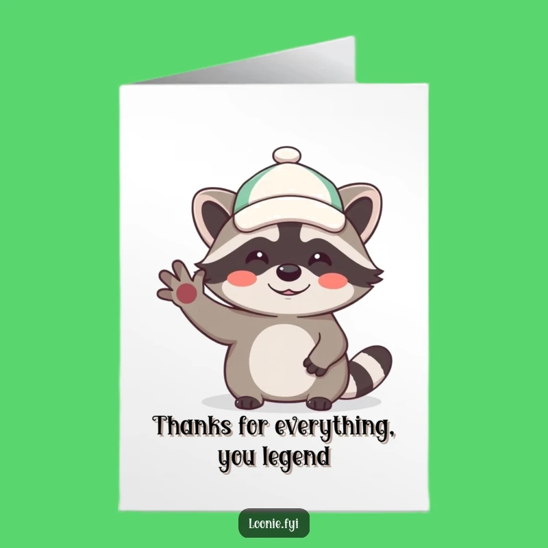 Free Printable Thank You Card: Giggling Raccoon Waving Hello, Funny Downloadable Gift