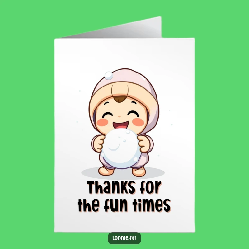 Free Printable Thank You Card: Snowball Fight Fun Character, Friendly Action Downloadable Gift