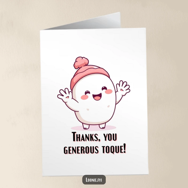 Funny Free Printable Thank You Card: A happy toque character giving a friendly and welcoming wave.