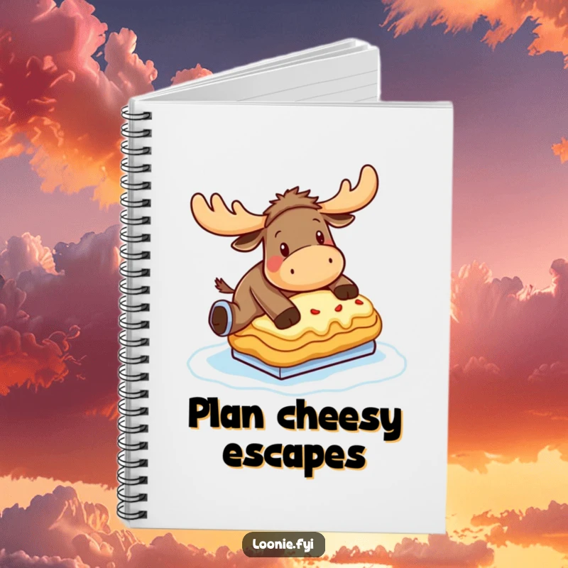 Funny Moose Notebook: A moose hilariously tries ice skating on a frozen poutine, perfect for jotting down funny notes.