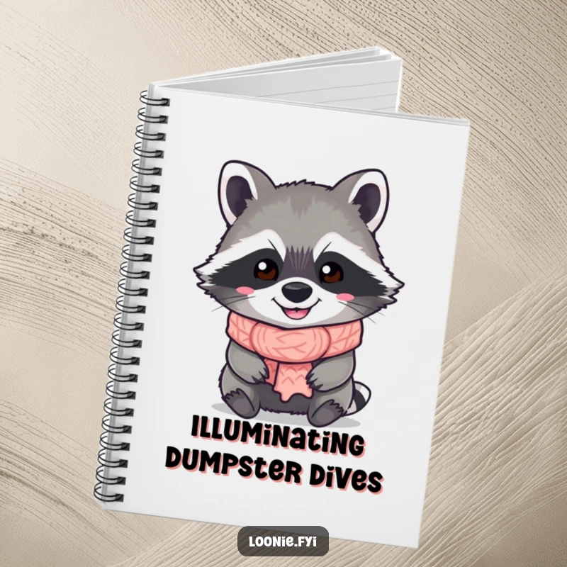 Funny Raccoon Notebook: A grinning raccoon in a knitted scarf, ready to record ideas with a humorous and charming expression.