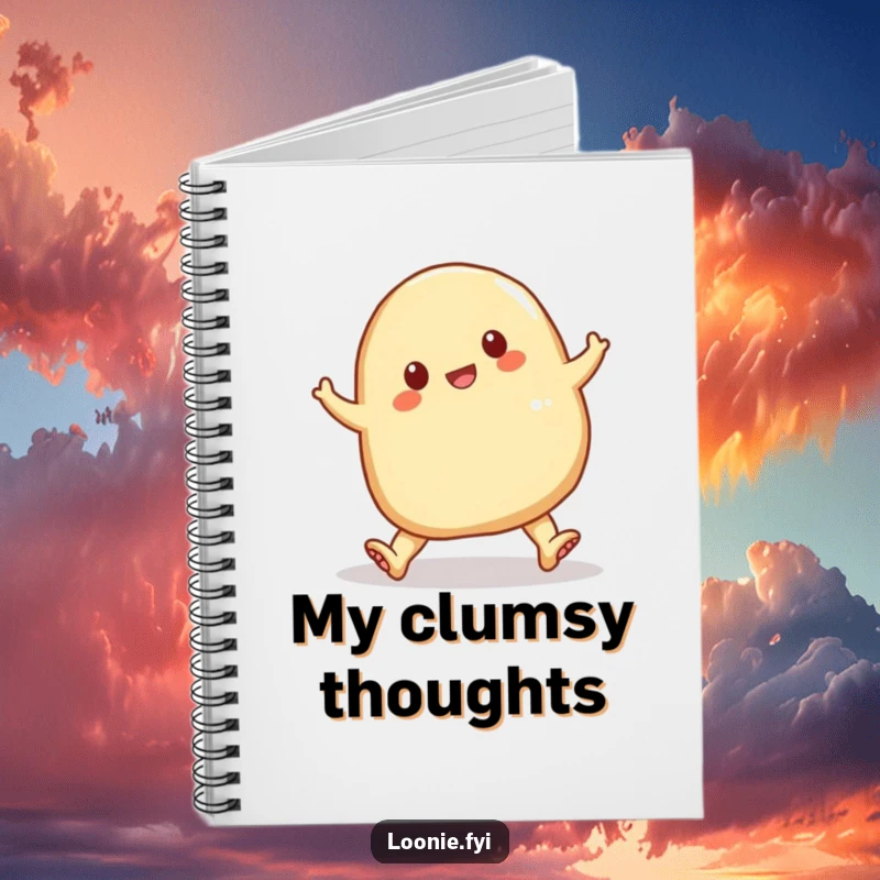 Funny perogy tripping over its doughy feet, a charming cartoon notebook cover designed to inspire humor.
