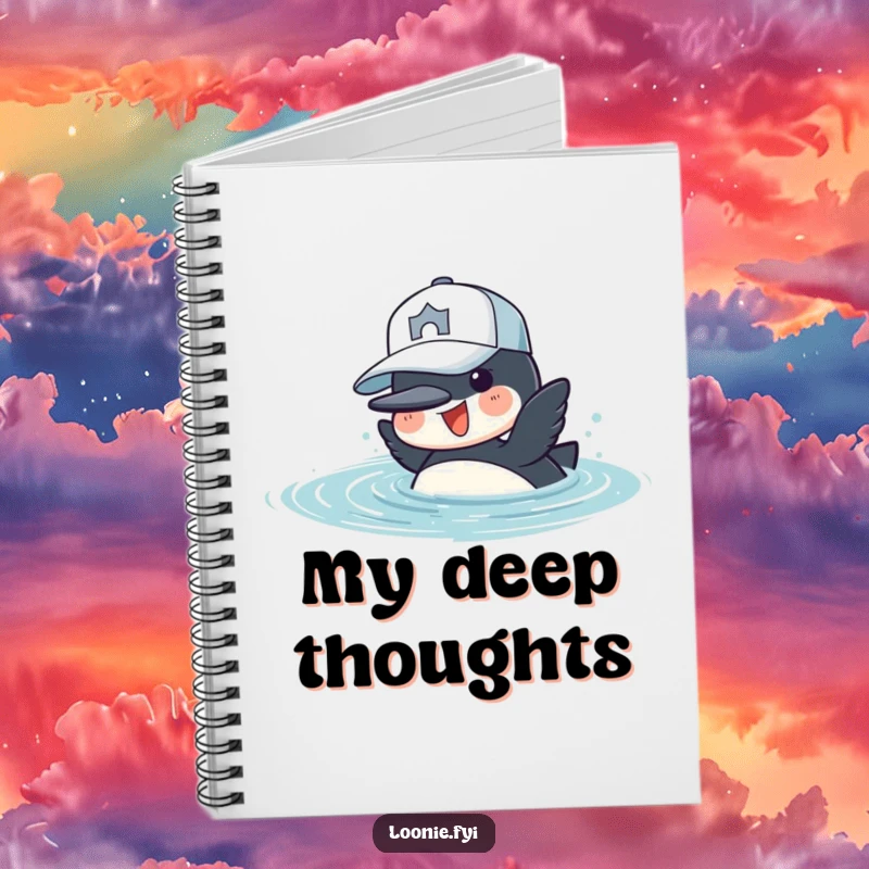 Funny Notebook: A cheerful loon in a baseball cap dives into water, inspiring creative note-taking.