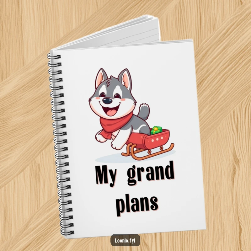 Funny Husky Notebook: Giggling husky pulling a miniature sleigh with a wide grin, for writing notes.