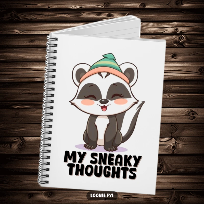 Funny Notebook: A playful skunk wearing a toque offers a mischievous wink, perfect for jotting down ideas with a cheeky flair.