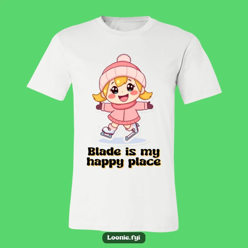 Funny Ice Skater T-Shirt: Happy Character's Determined Grin on a Joyful Skate