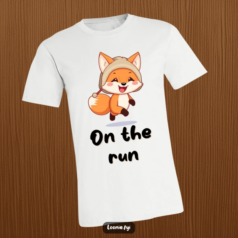 Funny happy fox wearing a trapper hat running, embodying adventure and humor, ideal for a casual, comical outfit.