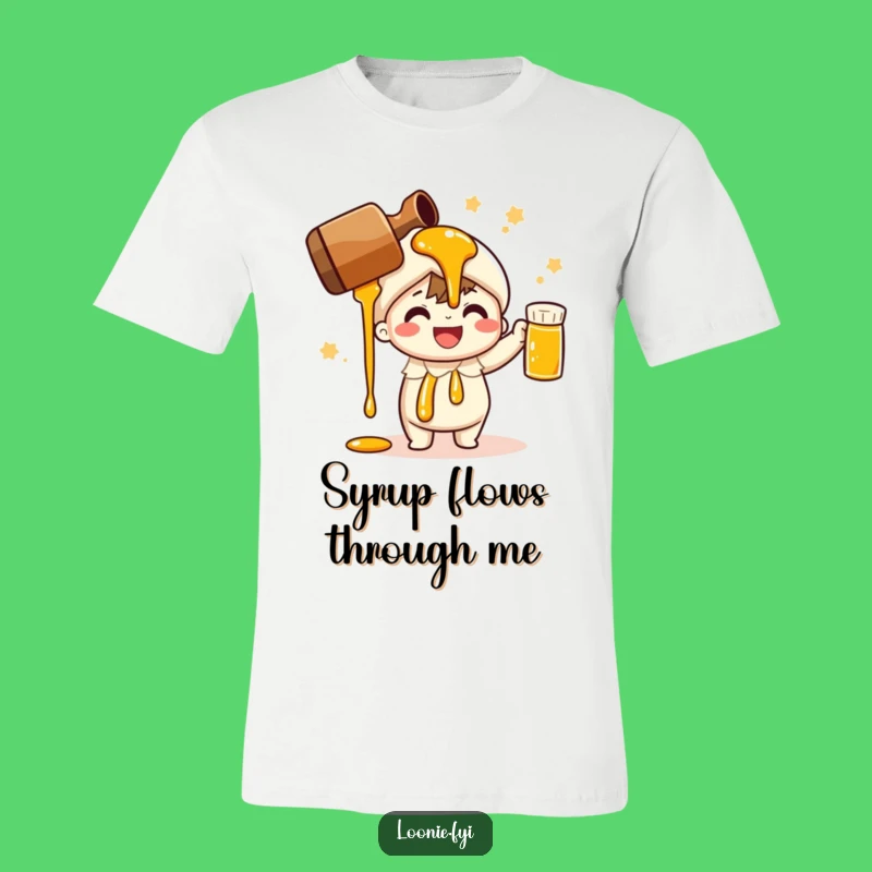 Funny Maple Syrup T-Shirt: Cheerful Character's Pour, Sweet Apparel
