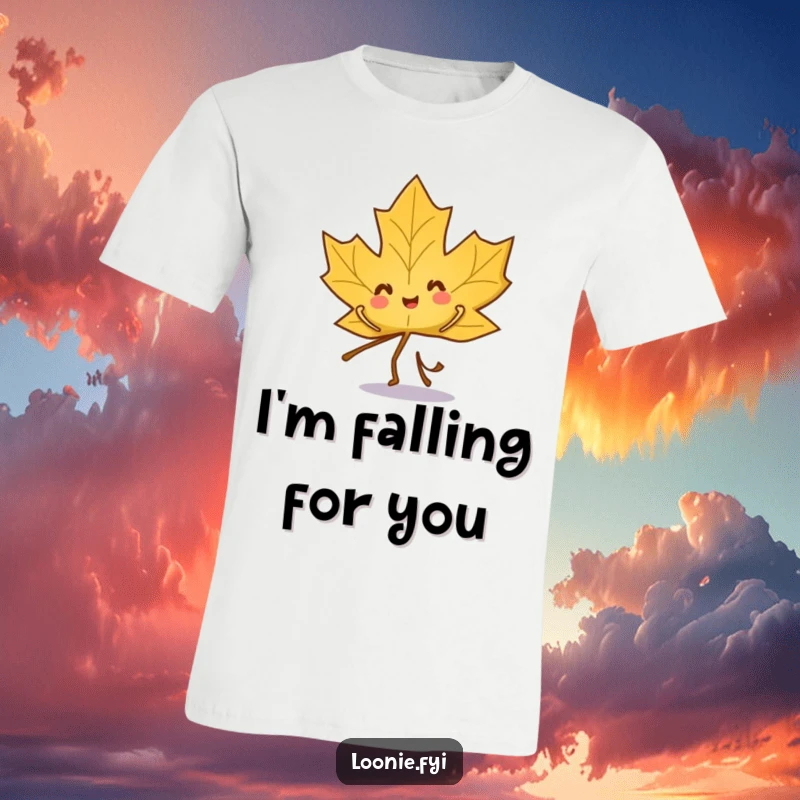 Funny t-shirt depicting a playful maple leaf character in mid-dance, full of energy and fun.