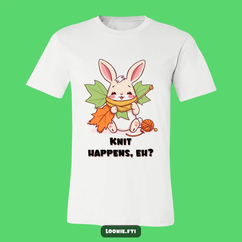 Funny Bunny Maple Leaf Scarf T-Shirt - Hilarious Canadian Knitting Fun!