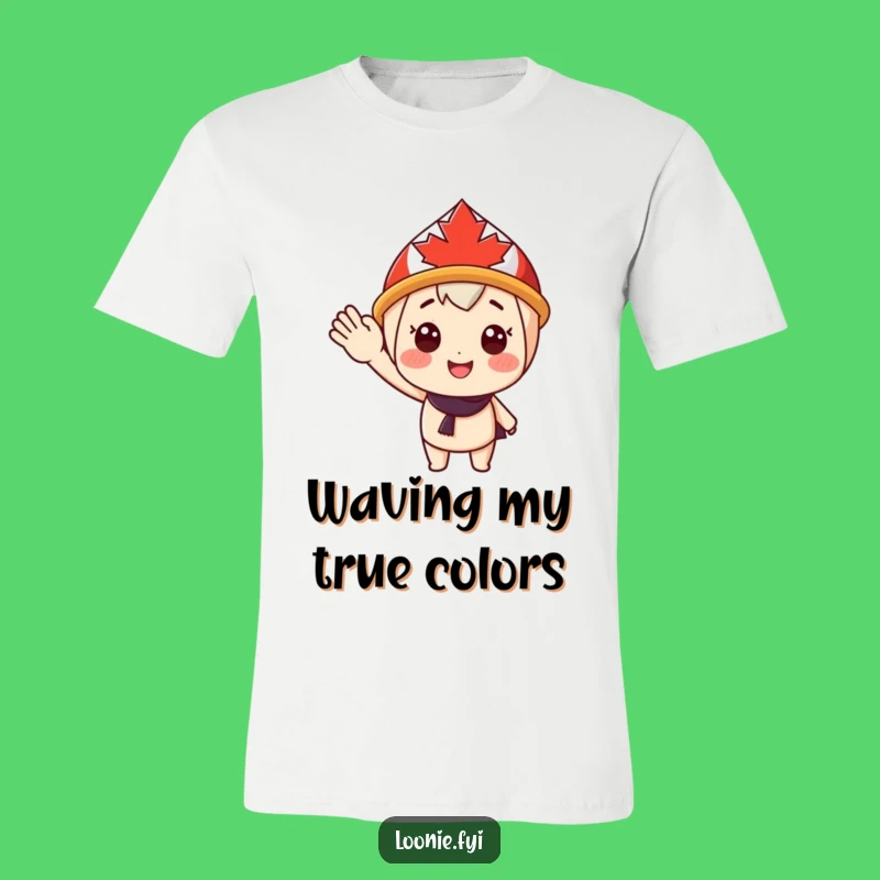 Funny Maple Leaf Wave T-Shirt: Cheerful Canadian Character's Greeting - Unique Gift Idea