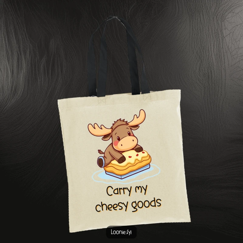 Funny Moose Tote Bag: A moose hilariously tries ice skating on a frozen poutine, making this bag a comical companion.