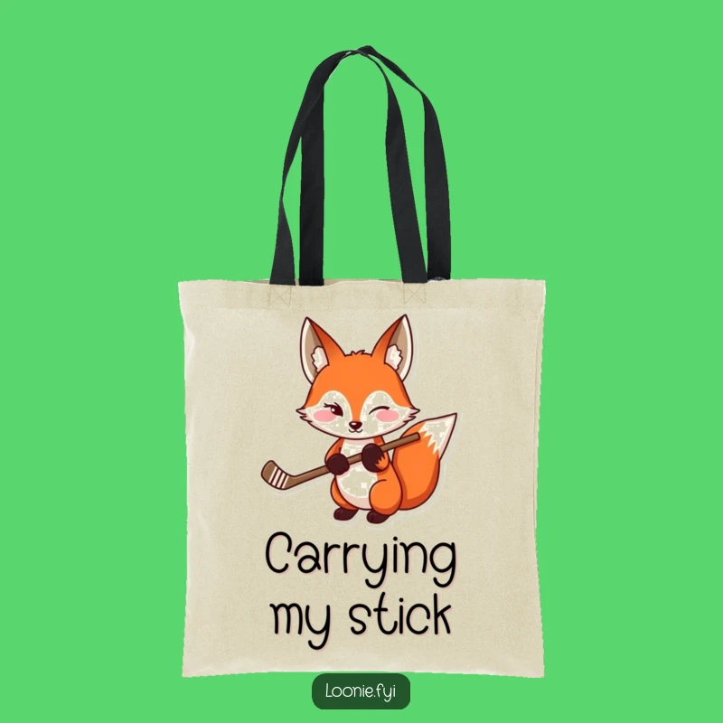 Funny Red Fox Tote Bag: Playful Wink & Hockey Stick - Hilarious Gift!